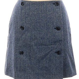 Cath Kidston British Tweed lined skirt button front wool woven England navy 8 UK